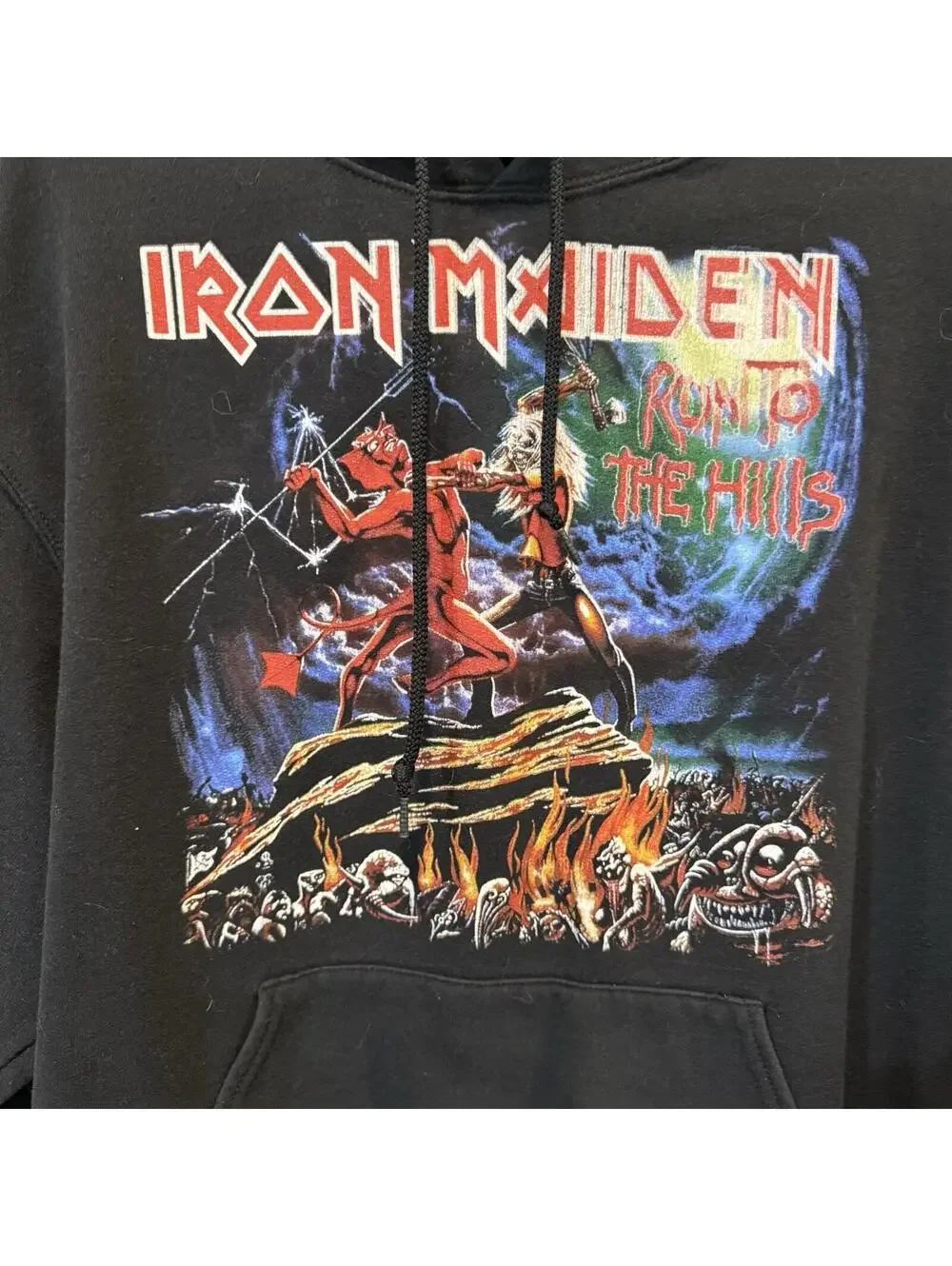Vintage 00s RARE Iron Maiden Hoodie Men's Medium Black Run To The Hills Pullover